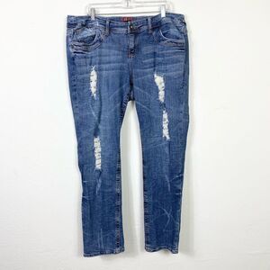 Torrid Medium Wash Distressed Ripped Patched Gold Sequin Skinny Jeans Size 20